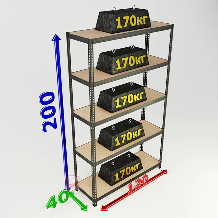 Cтеллаж лофт с 5 полками SBL 200х120х40 металлический фото Стеллаж Мастер