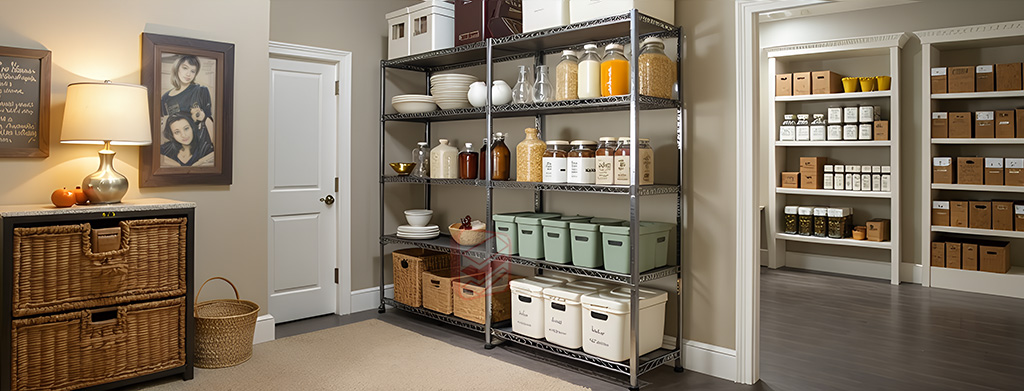 Стеллажи металлические в кладовке - фото Стеллажин